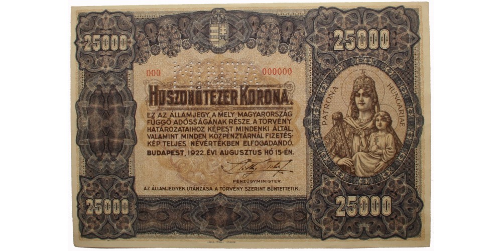 25000 korona 1922 Minta RR!